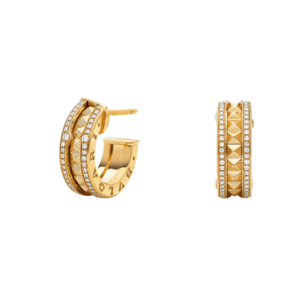 [Ornora Jewelry]ZERO 1 ROCK GOLD EARRINGS WITH STUDDED SPIRAL AND PAVED DIAMONDS