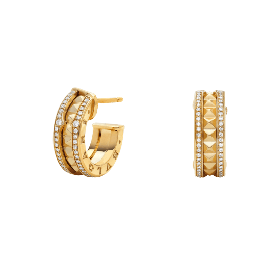 [Ornora Jewelry]ZERO 1 ROCK GOLD EARRINGS WITH STUDDED SPIRAL AND PAVED DIAMONDS