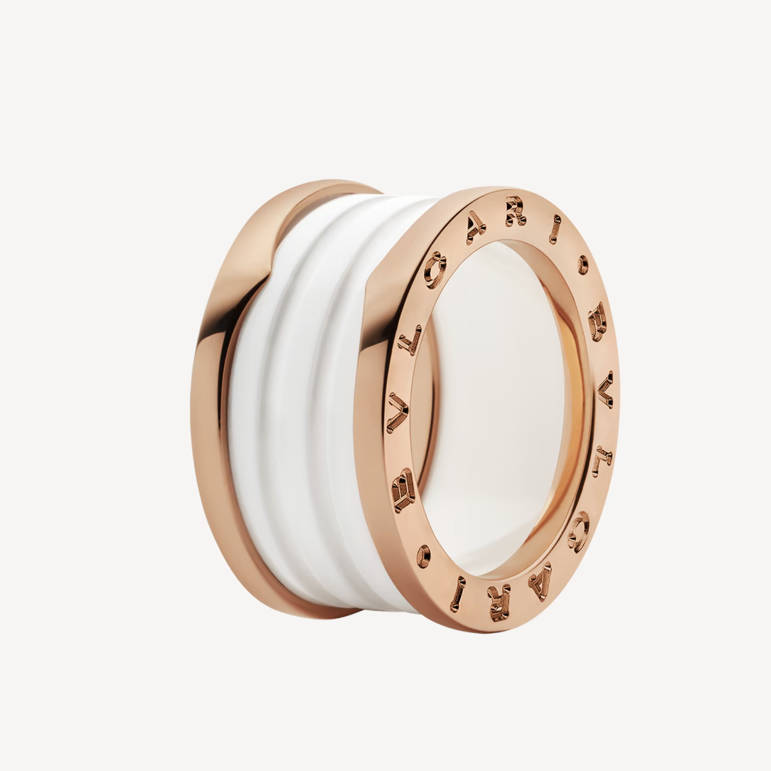 [Ornora Jewelry]ZERO 1 FOUR-BAND LOOPS AND WHITE CERAMIC SPIRAL PINK GOLD RING
