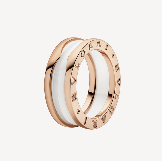 [Ornora Jewelry]ZERO 1 TWO-BAND LOOPS AND WHITE CERAMIC SPIRAL PINK GOLD RING