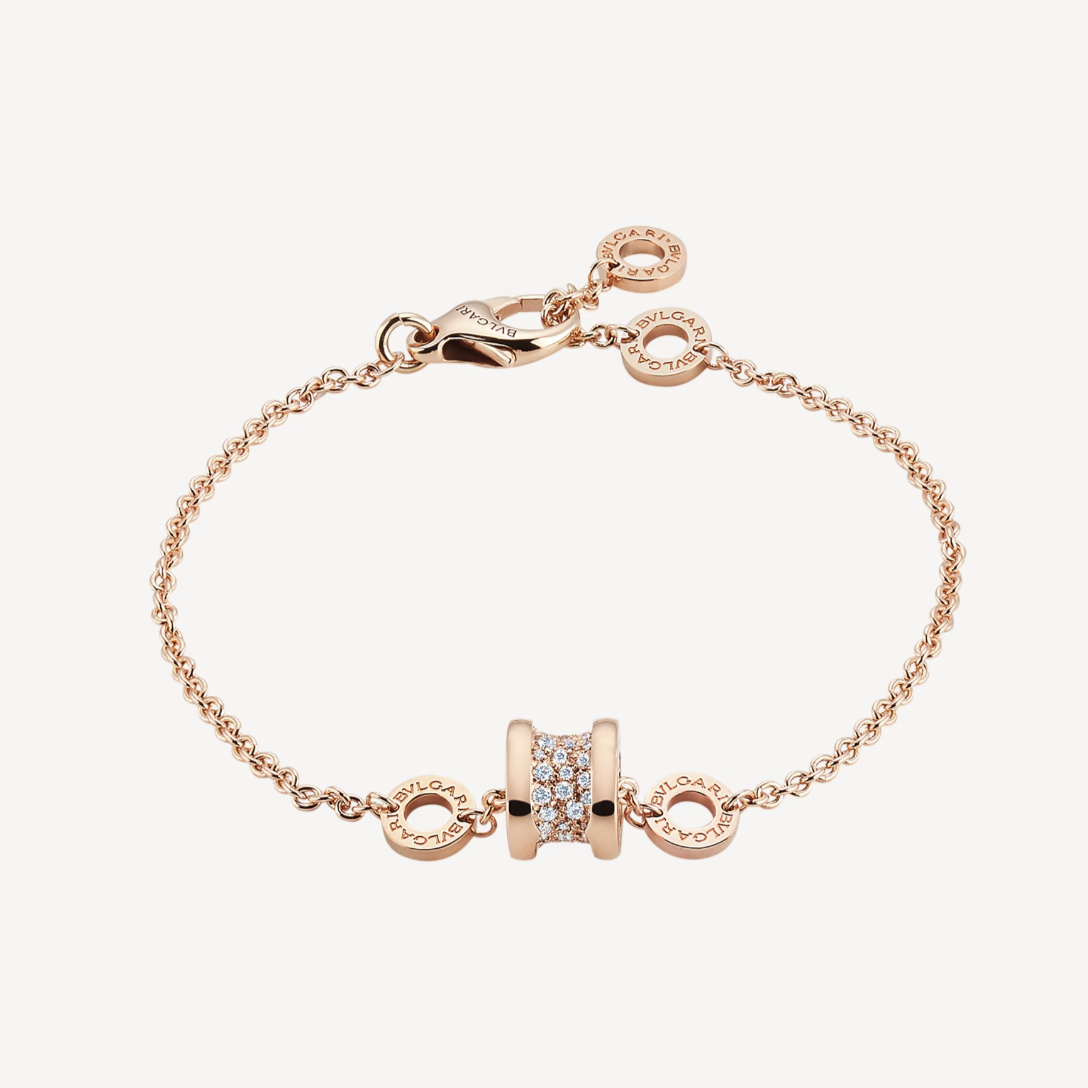 [Ornora Jewelry]ZERO 1 SOFT PINK GOLD WITH PAVED DIAMONDS ON THE SPIRAL BRACELET