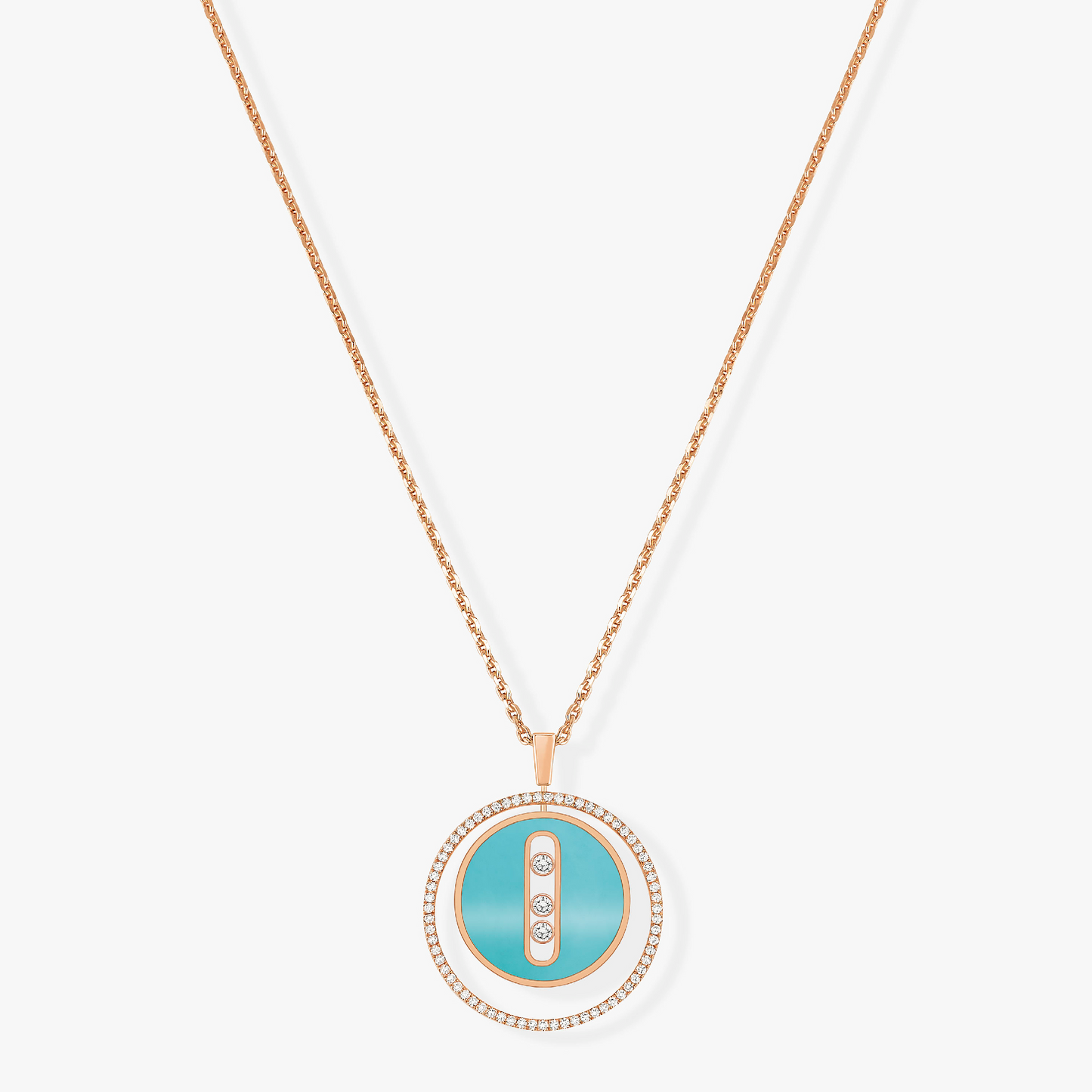 [Ornora Jewelry]LUCKY MOVE 3 DIAMONDS TURQUOISE PINK GOLD DIAMOND NECKLACE