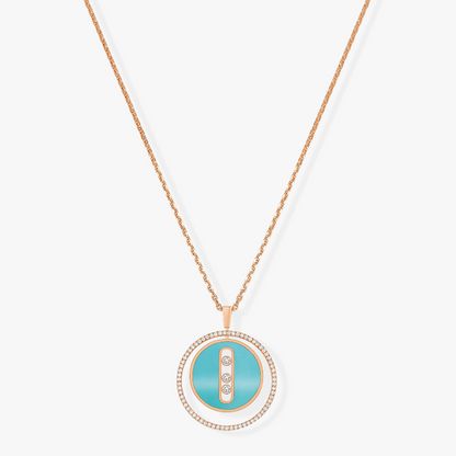 [Ornora Jewelry]LUCKY MOVE 3 DIAMONDS TURQUOISE PINK GOLD DIAMOND NECKLACE