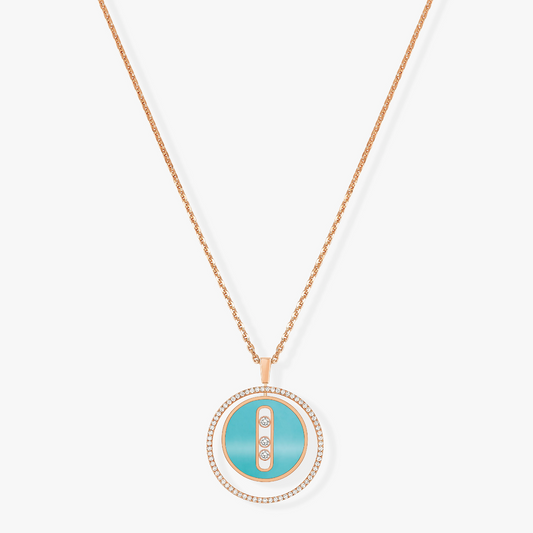 [Ornora Jewelry]LUCKY MOVE 3 DIAMONDS TURQUOISE PINK GOLD DIAMOND NECKLACE