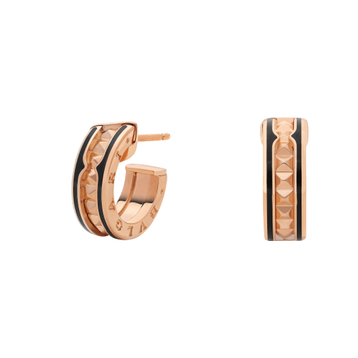 [Ornora Jewelry]ZERO 1 ROCK PINK GOLD EARRINGS WITH STUDDED SPIRAL AND BLACK CERAMIC