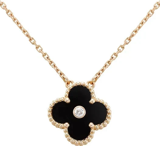 [Ornora Jewelry]CLOVER 15MM DIAMOND ONYX NECKLACE