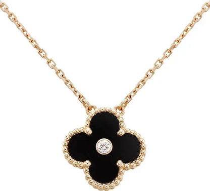 [Ornora Jewelry]CLOVER 15MM DIAMOND ONYX NECKLACE