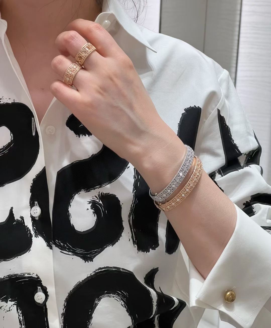 [Ornora Jewelry]2026 WOVEN-PATTERN BRACELET SET WITH FULL DIAMOND INLAY THREE-COLORS