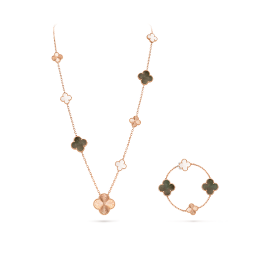 [Ornora Jewelry]DETACHABLE CLOVER 15(11+4) FLOWER SILVER NECKLACE SET