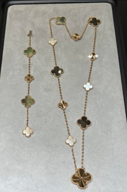 [Ornora Jewelry]DETACHABLE CLOVER 15(11+4) FLOWER SILVER NECKLACE SET