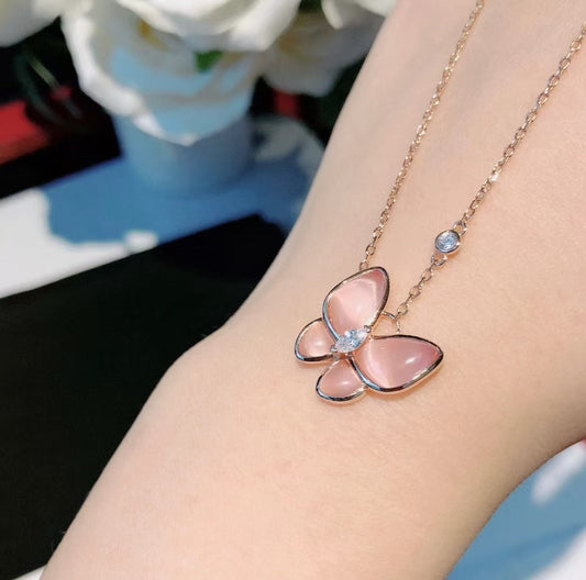 [Ornora Jewelry]BUTTERFLY PINK MOTHER-OF-PEARL DIAMOND NECKLACE