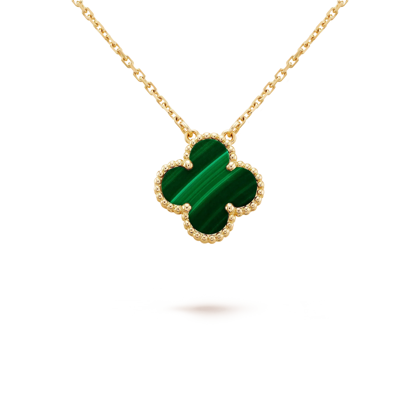 [Ornora Jewelry]CLOVER 15MM MALACHITE SINGLE FLOWER  NECKLACE