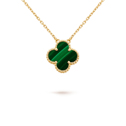 [Ornora Jewelry]CLOVER 15MM MALACHITE SINGLE FLOWER  NECKLACE