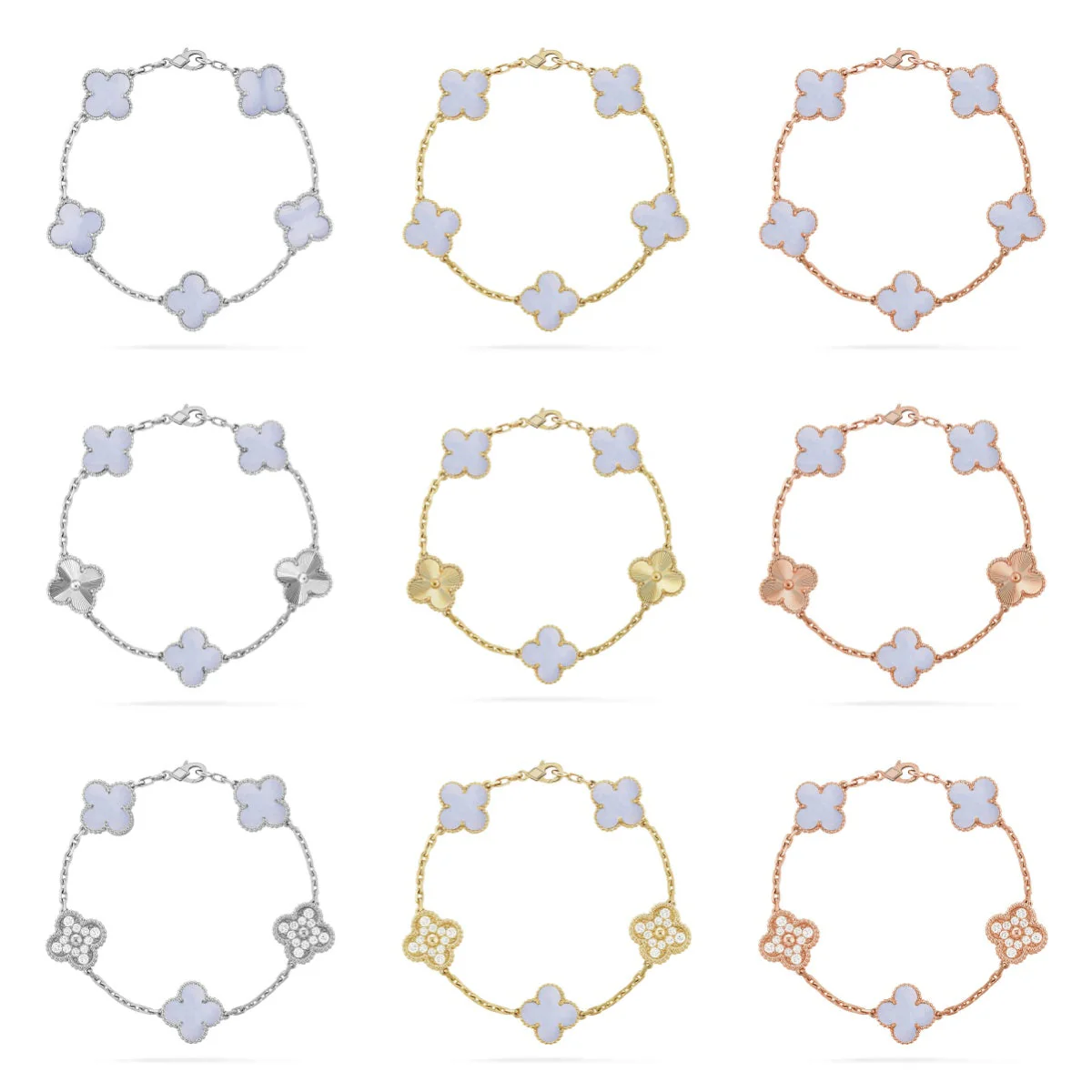 [Ornora Jewelry] CLOVER 5 MOTIF PURPLE CHALCEDONY BRACELET COLLECTION