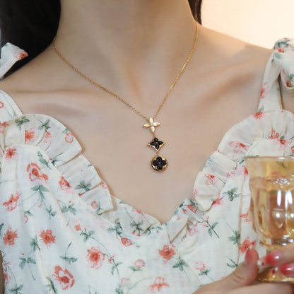 [Ornora Jewelry]STAR AND SUN ONYX PINK GOLD NECKLACE