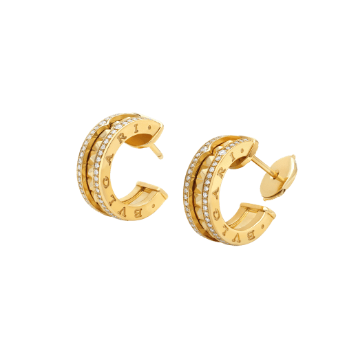 [Ornora Jewelry]ZERO 1 ROCK GOLD EARRINGS WITH STUDDED SPIRAL AND PAVED DIAMONDS