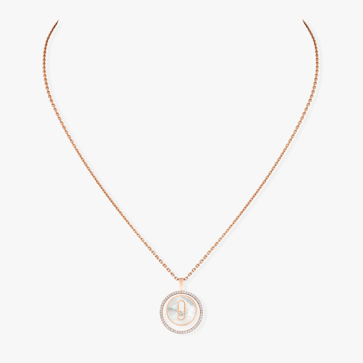 [Ornora Jewelry]LUCKY MOVE 1 DIAMOND WHITE MOTHER OF PEARL PINK GOLD DIAMOND NECKLACE