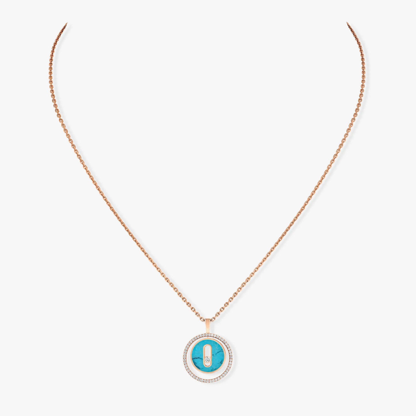 [Ornora Jewelry]LUCKY MOVE 1 DIAMOND TURQUOISE PINK GOLD DIAMOND NECKLACE