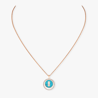 [Ornora Jewelry]LUCKY MOVE 1 DIAMOND TURQUOISE PINK GOLD DIAMOND NECKLACE