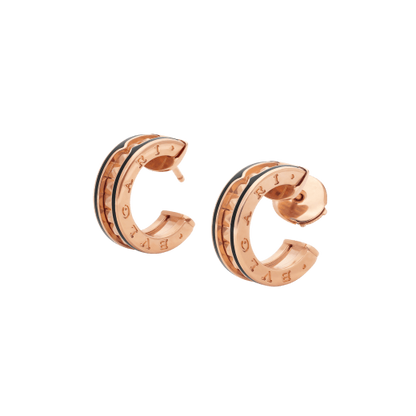[Ornora Jewelry]ZERO 1 ROCK PINK GOLD EARRINGS WITH STUDDED SPIRAL AND BLACK CERAMIC