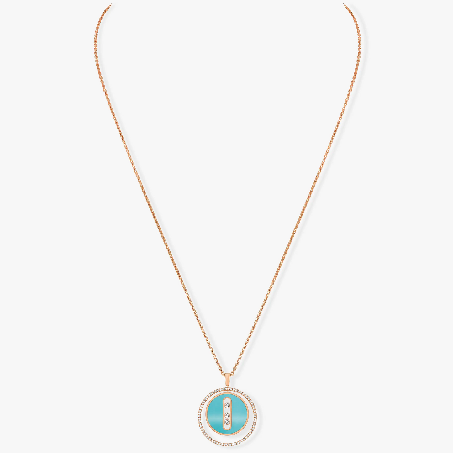 [Ornora Jewelry]LUCKY MOVE 3 DIAMONDS TURQUOISE PINK GOLD DIAMOND NECKLACE