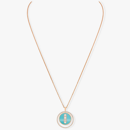 [Ornora Jewelry]LUCKY MOVE 3 DIAMONDS TURQUOISE PINK GOLD DIAMOND NECKLACE