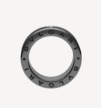 [Ornora Jewelry]ZERO 1 ROCK FOUR-BAND BLACK CERAMIC WITH STUDDED SPIRAL AND PAVED DIAMONDS RING