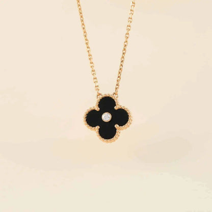 [Ornora Jewelry]CLOVER 15MM DIAMOND ONYX NECKLACE