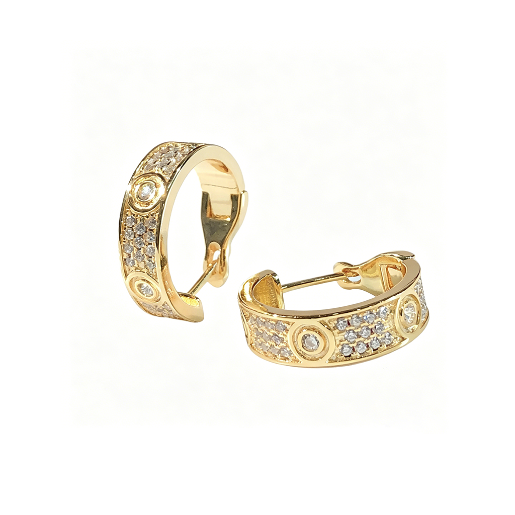 [Ornora Jewelry]LOVE 5.5MM DIAMOND PAVED EARRINGS