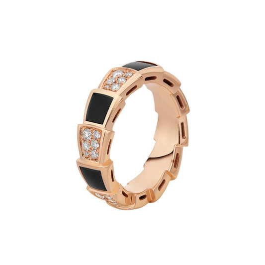 [Ornora Jewelry]SERPENTI RING PINK GOLD BLACK MOP DIAMOND PAVED 4MM