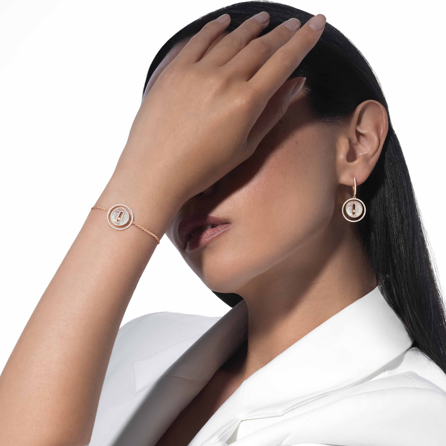 [Ornora Jewelry]LUCKY MOVE WHITE MOTHER OF PEARL PINK GOLD DIAMOND BRACELET