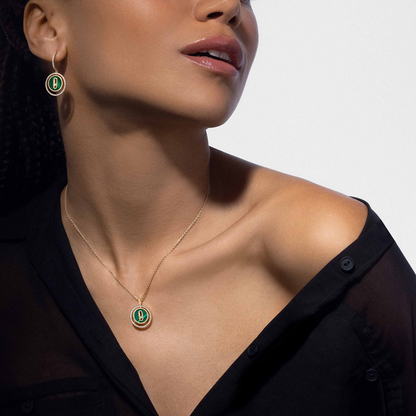 [Ornora Jewelry]LUCKY MOVE 1 DIAMOND MALACHITE GOLD DIAMOND NECKLACE