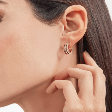 [Ornora Jewelry]ZERO 1 ROCK PINK GOLD EARRINGS WITH STUDDED SPIRAL AND BLACK CERAMIC