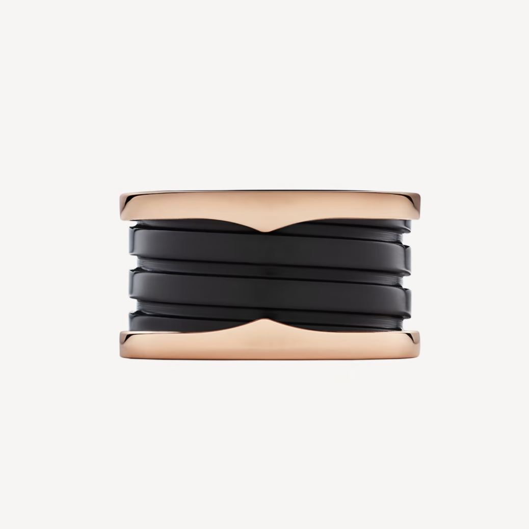 [Ornora Jewelry]ZERO 1 FOUR-BAND LOOPS AND BLACK CERAMIC SPIRAL PINK GOLD RING