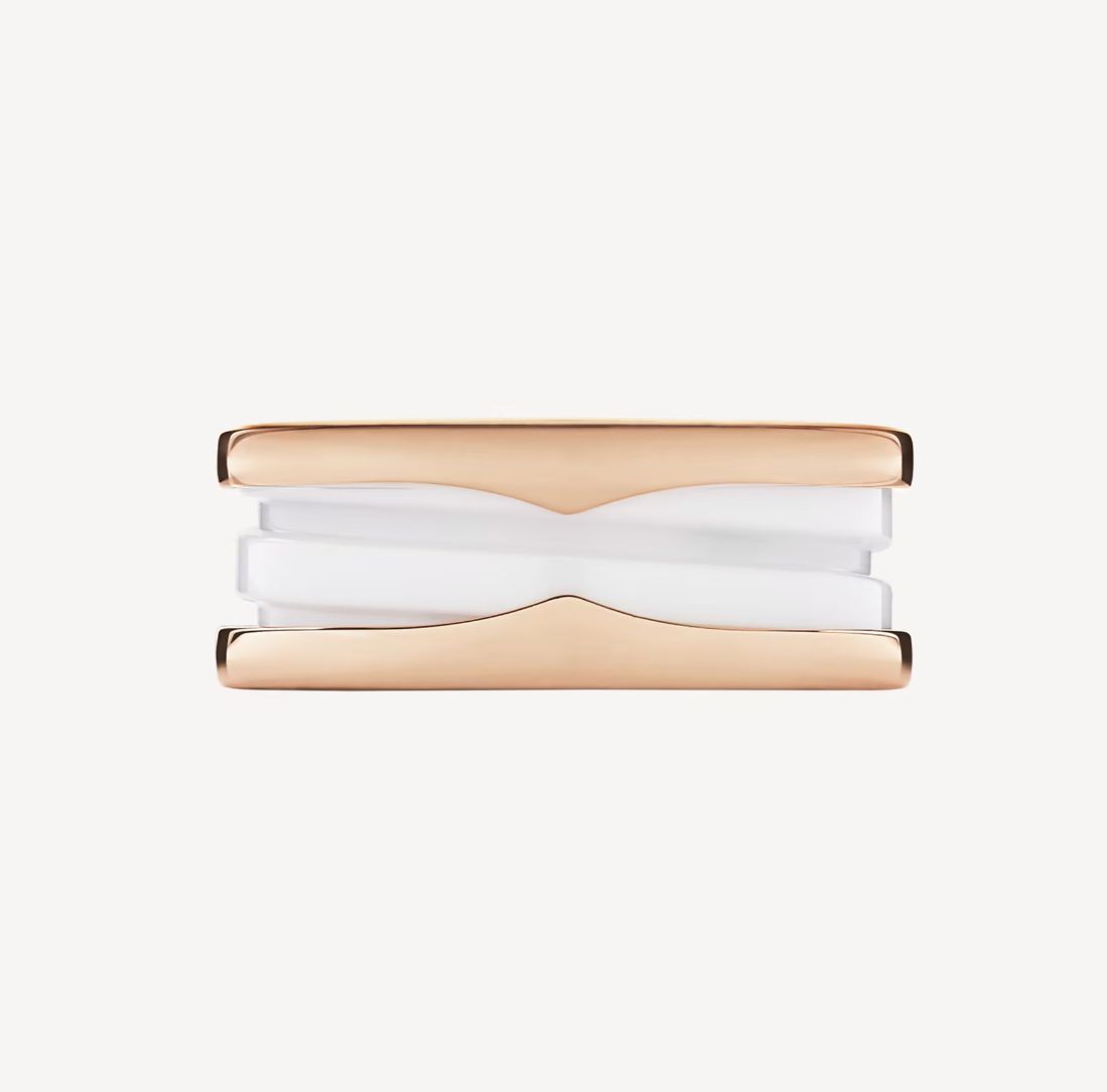 [Ornora Jewelry]ZERO 1 TWO-BAND LOOPS AND WHITE CERAMIC SPIRAL PINK GOLD RING
