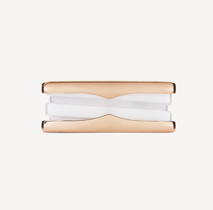 [Ornora Jewelry]ZERO 1 TWO-BAND LOOPS AND WHITE CERAMIC SPIRAL PINK GOLD RING