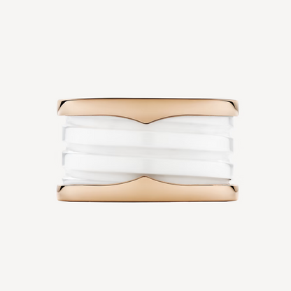 [Ornora Jewelry]ZERO 1 FOUR-BAND LOOPS AND WHITE CERAMIC SPIRAL PINK GOLD RING