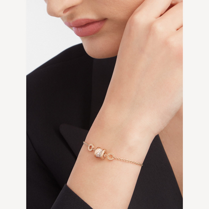 [Ornora Jewelry]ZERO 1 SOFT PINK GOLD WITH PAVED DIAMONDS ON THE SPIRAL BRACELET