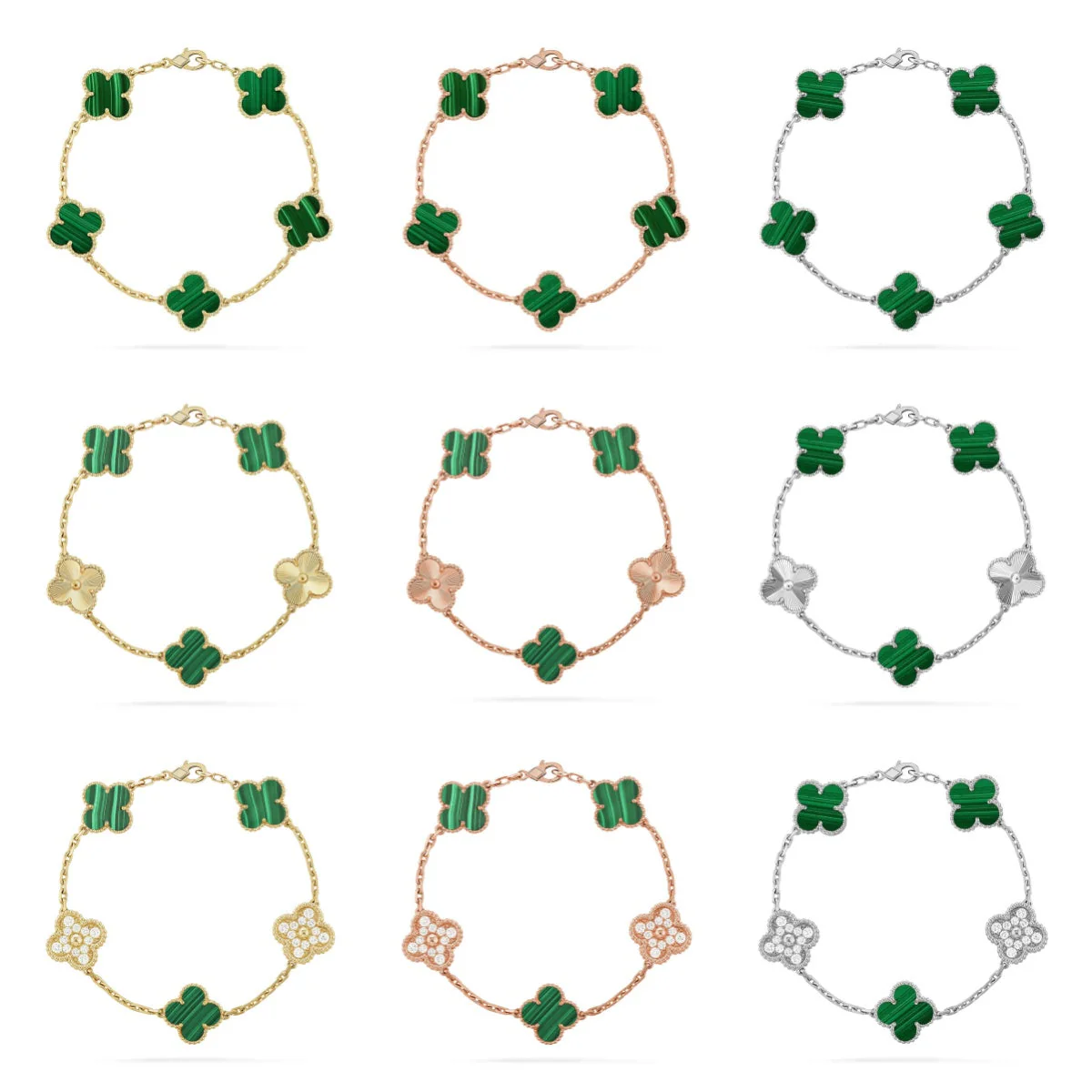 [Ornora Jewelry] CLOVER 5 MOTIF MALACHITE BRACELET COLLECTION