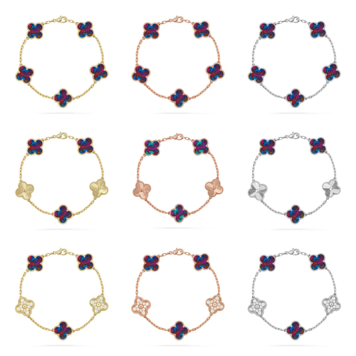 [Ornora Jewelry]CLOVER 5 MOTIF COLOR GEMSTONES BRACELET COLLECTION