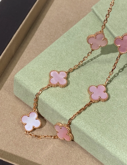 [Ornora Jewelry Jewellery] Pink Necklace with Ten Clover Designs