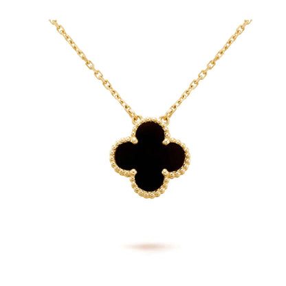 [Ornora Jewelry]CLOVER 15MM BLACK ONYX SINGLE FLOWER NECKLACE