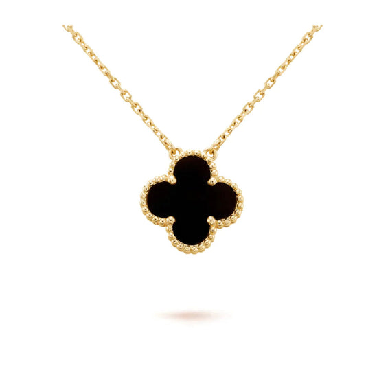 [Ornora Jewelry]CLOVER 15MM BLACK ONYX SINGLE FLOWER NECKLACE