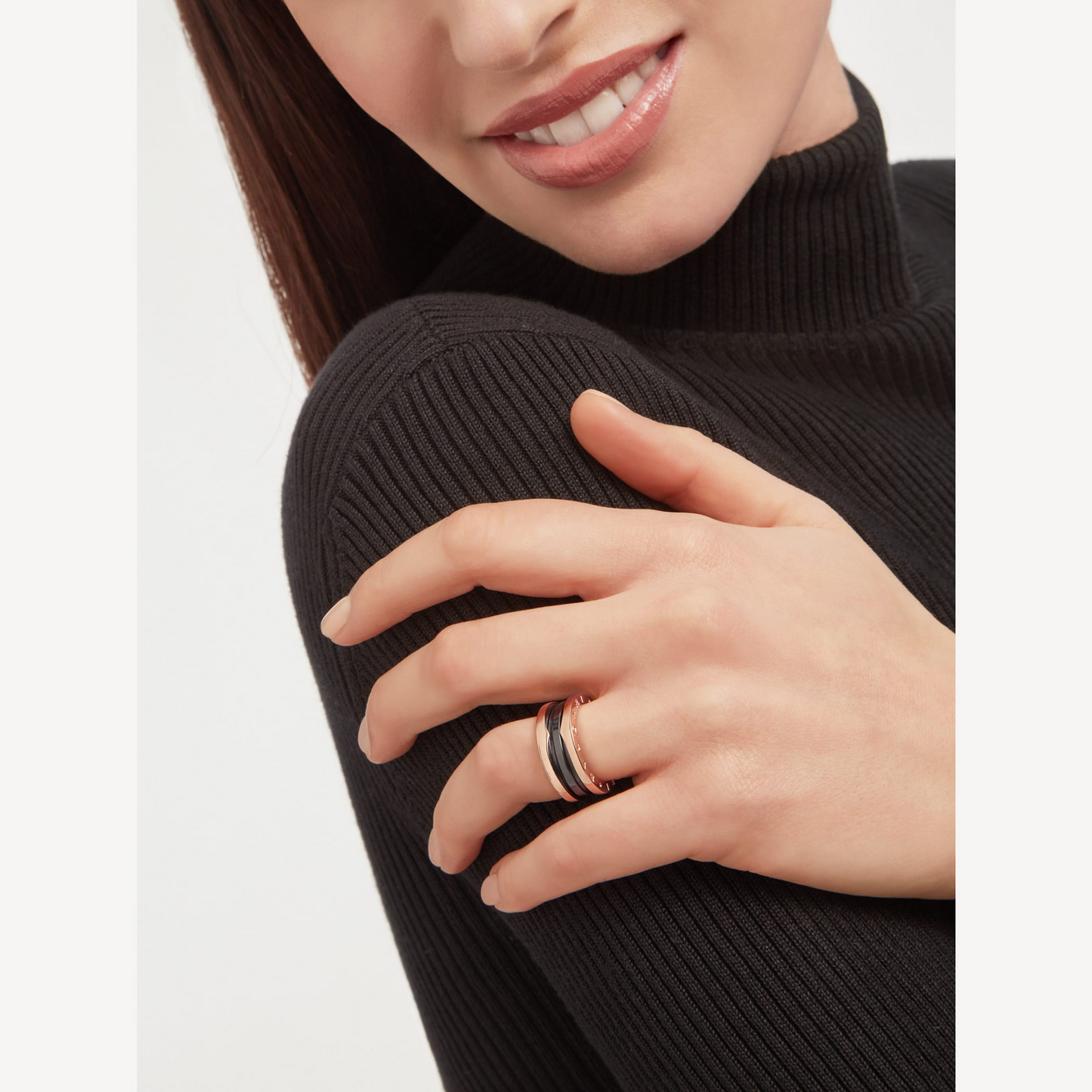 [Ornora Jewelry]ZERO 1 TWO-BAND LOOPS AND BLACK CERAMIC PINK GOLD RING