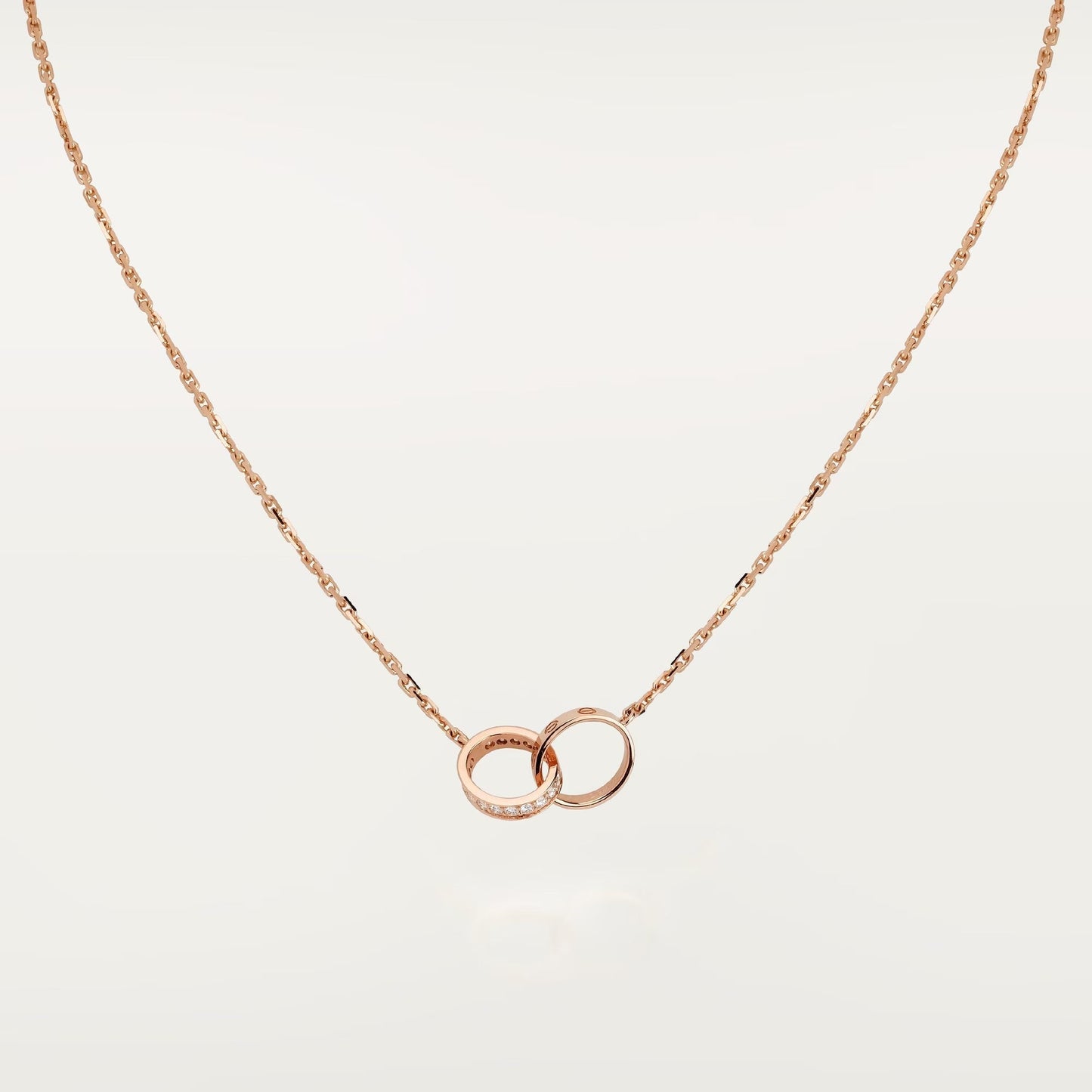 [Ornora Jewelry]LOVE DOUBLE RING HALF DIAMOND NECKLACE