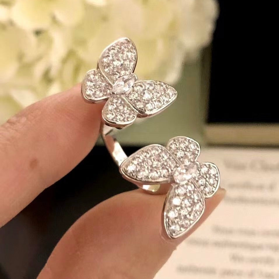 [Ornora Jewelry]TWIN SILVER BUTTERFLY DIAMOND RING