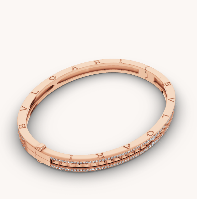 [Ornora Jewelry]ZERO 1 SPIRAL AND PAVED DIAMOND PINK GOLD BRACELET