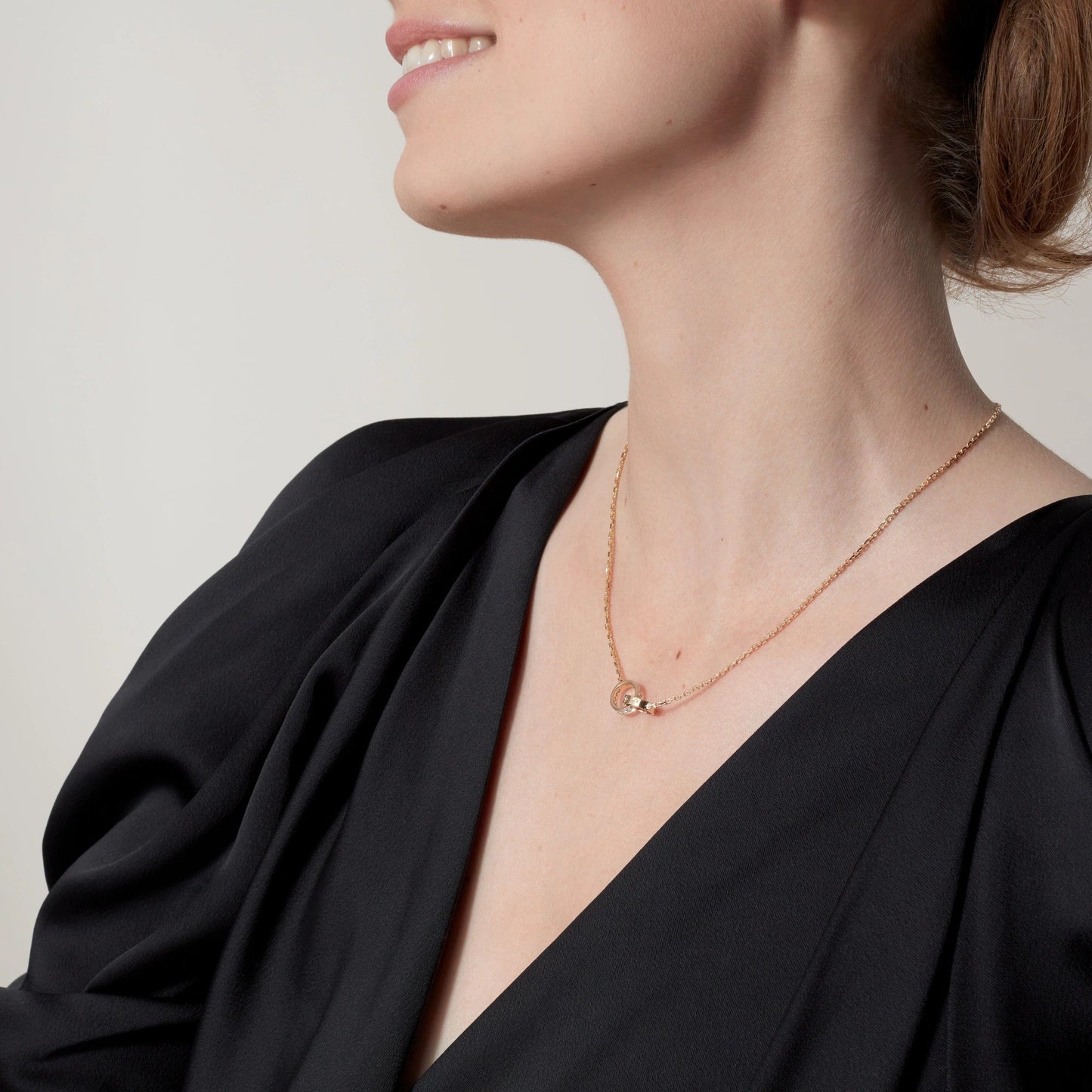 [Ornora Jewelry]LOVE DOUBLE RING HALF DIAMOND NECKLACE
