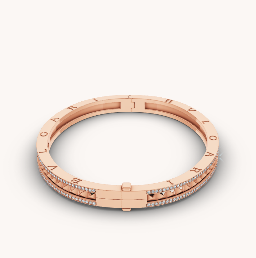 [Ornora Jewelry]ZERO 1 SPIRAL AND PAVED DIAMOND PINK GOLD BRACELET