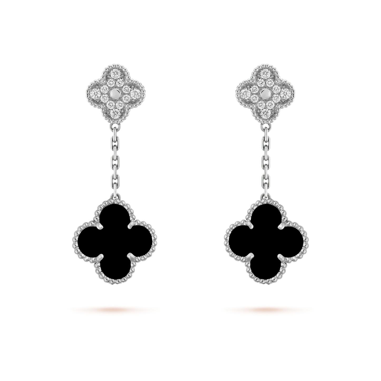 [Ornora Jewelry]CLOVER 2 MOTIFS  DIAMOND ONYX EARRINGS SILVER